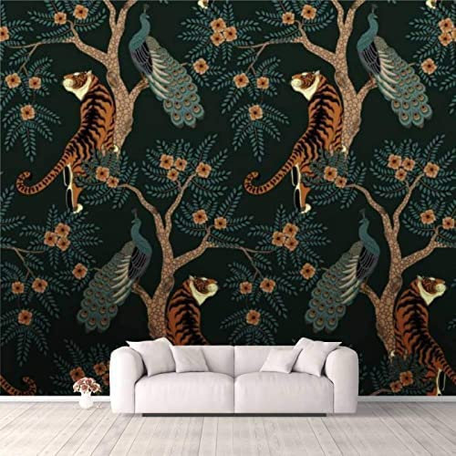COJIC Kitchen Wallpapers,Photo Wallpaper 3D Animal Tiger Peacock Self-Adhesive Wall Murals Art Wall Photo Print Picture Design Wall Paper for Living Room Bedroom Home Decoration, 200 (W) x 150 (H) cm