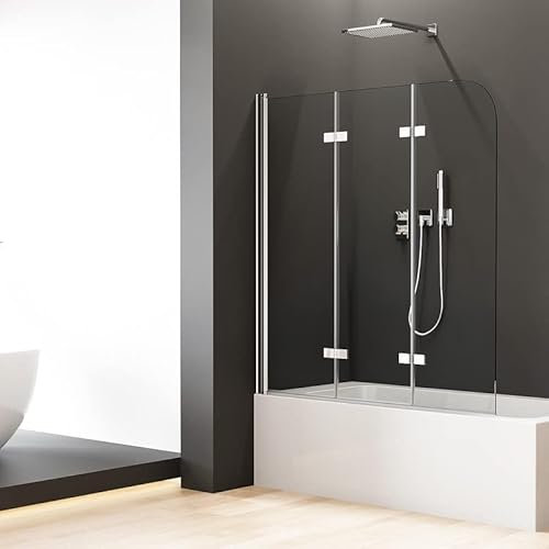 Duschwand für Badewanne 3-teilig 120x140cm (B×H) Faltbar Duschtrennwand Duschabtrennung, Goezes Badewannenaufsatz Badewannenwand mit 6mm EGS Nano Easy Clean Glas, Sicherheitsglas Glastrennwand