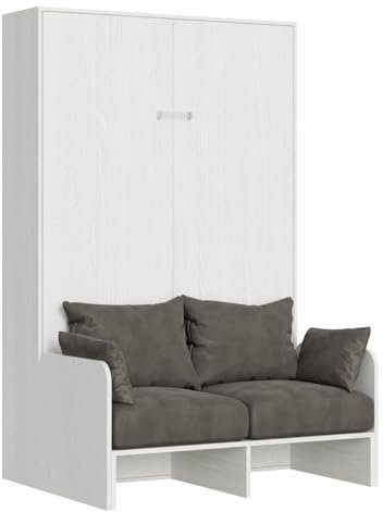 Decor Space Letto Palermo matrimoniale a scomparsa con divano, in legno, con apertura verticale, per camera da letto (A scomparsa, Bianco Frassino)