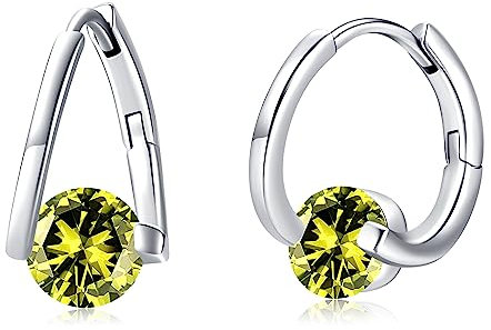 CHENGHONG August 925 Sterling Silber Peridot Huggie Ohrringe für Damen Mädchen - Creolen - Hypoallergen - Grüne Peridot Steine - Geschenk für Geburtstag