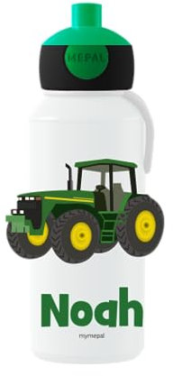 Mepal Personalisierte Trinkflasche mit Namen - Wasserflasche für Kinder Pop-up Campus - Traktor - Auslaufsichere Flasche für Schule - BPA-frei & Spülmaschinenfest - 400 ml - Traktor Cartoon