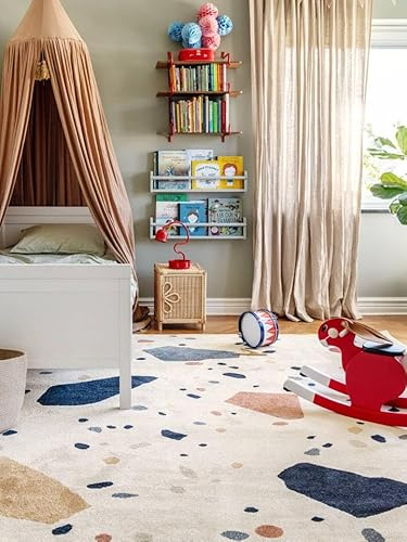RugVista Beverly Kinderteppich, 240 x 300 cm, Cremeweiß Beige/Blau | Moderne, Rechteckig, Niedriger Stapel, Nur chemische Reinigung, Oeko-Tex 100, Ohne gefährliche Chemikalien, Kinderzimmer
