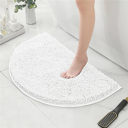Mateju Tapis Chenille Salle de Bain Antidérapant, Demi-Cercle Tapis de Douche Doux et Absorbant Tapis de Sol Lavable en Machine pour Toilette Cuisine, Baignoire (40 * 60CM,Blanc)