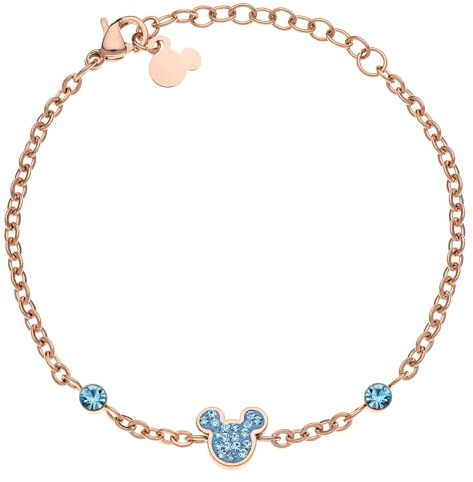Disney Micky Maus Armband für Mädchen, aus Edelstahl, mit Zirkonia-Kristallen, Größe 13-18 cm, Schmuck