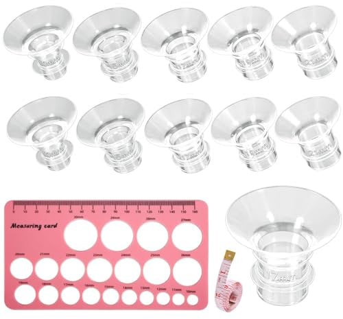 Flange Inserts 13/15/17/19/21mm 5 Size 10pcs Silicone Breast Pump Flange Insert with Double-Sided Nipple Ruler Electric Breast Pump Parts Replace