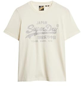 Superdry Damen Bedrucktes T-Shirt Hemd, Creme Slub, 36