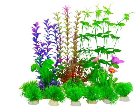 Changyeah 12 plantas acuáticas para acuario, plantas de plástico con cueva de resina, paisaje decorativo para el ornamento del tanque de peces, plantas de acuario, plantas de acuario