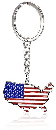 NISCAYA American Flag Independence Day Alloy Keychain Red White Blue Flag Color USA Map Keychain - Keys, Cars, Motorcycles, Backpacks, Luggage, and Gifts