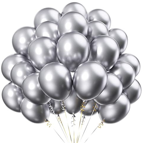 100 Stück 12 Zoll Metallic Luftballons Silber,Chrom Latex Helium Ballons Silber für für Geburtstag,Hochzeit Party Dekoration