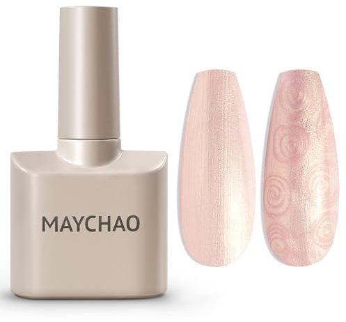 MAYCHAO 15ML Pearl Gel Nail Polish Pearlescent Shell Shimmer Mermaid Pink Gold Gel Polish Swirl Thread Effect Nail Polish Soak Off UV LED Lamp Curing for Nail Art Manicure Salon DIY at Home, 0.5 OZ