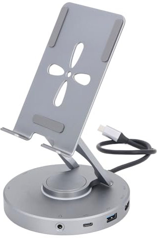 10 in 1 USB C Hub Stand, 360° Rotatable Laptop Docking Station with Phone Tablet Stand, Foldable Phone Holder with USB C Hub - 4k HDMI TYPE C USB 2.0 3.0 100W PD 3.5mm Aux SD Slot