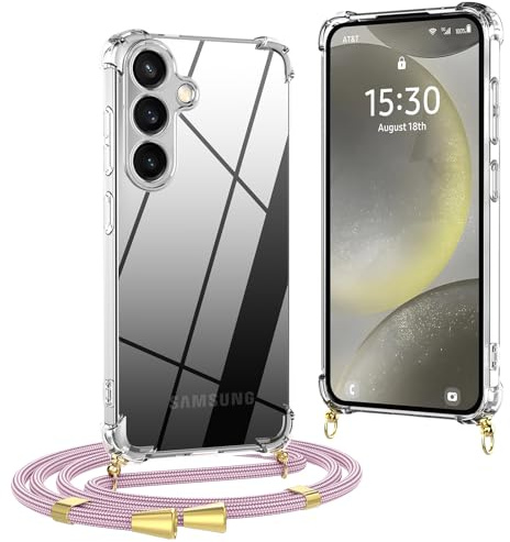 OLEPHY Handykette für Samsung Galaxy A55 5G Hülle mit Band, Roségold | Necklace Hülle mit Band, Handyhülle zum Umhängen, Soft Transparent Case mit Kordel, Stoßfeste Schutzhülle,