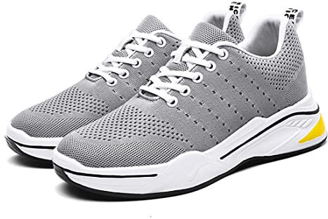 TUMAHE Herren Aufzugsschuhe, Leicht Unsichtbar Höhe erhöhen Sportliche Turnschuhe Atmungsaktives flaches Mesh Versteckte Ferse Höhere Turnschuhe,8cm Grey,42 EU