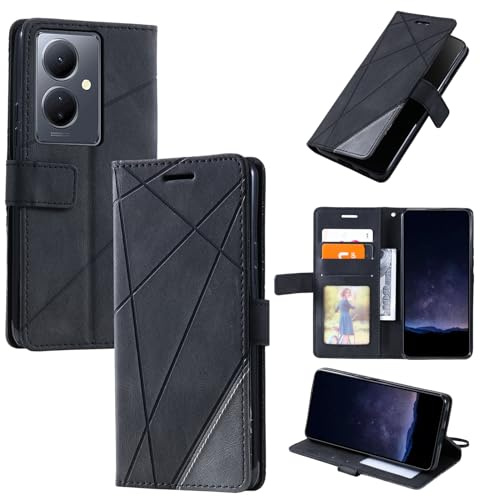 QiongniAN kompatibel mit Vivo Y78 5G Hülle Leder,kompatibel mit Vivo V29 Lite 5G V2244 / Y78+ 5G V2271A / Y78 5G Hülle Klapphülle Handytasche Case Black