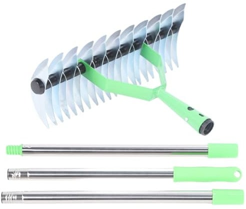 FLEXMAN 52,8 Gartenrechen, 3 Abschnitte Edelstahl Reetrechen, 12,8 Zoll Breit, Robuster Vertikutierer Rasenrechen Zum Entfernen von Abgestorbenem Gras und Zum Auflockern von Erde