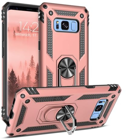 LBH Outdoor Hülle für Samsung Galaxy S8 Armor Militär Stoßfest Handyhülle 360 Grad Metal Ring Halter Ständer Schutzhülle für Handyhalterung Auto Magnet Rosegold