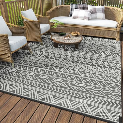 HGTRH Outdoor Teppich Wetterfest Klein 80x120, Outdoorteppich Camping, Faltbar Leicht Balkon Teppich Wasserfest Outdoor Waschbarer UV-BestäNdig Geometrische Teppich für DraußEn Terrassen Wohnmobil