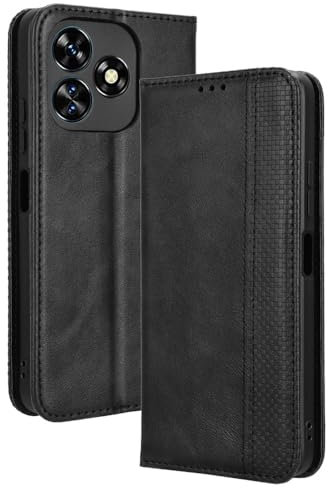 RonRun Oukitel C51 Hülle Flip PU Leder Magnet Handyhülle mit Wallet Case Klappen Ständer Stoßfest Schutzhülle Kompatible für Oukitel C51, schwarz