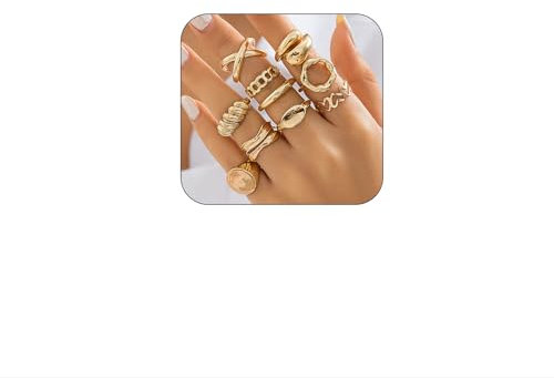 Goiern 10 Stück Gold Massive Ring-Set 14K Gold Justierbar Offener Endring für Frauen Dicke Kuppel Massive Ringe Schmuck für Mädchen