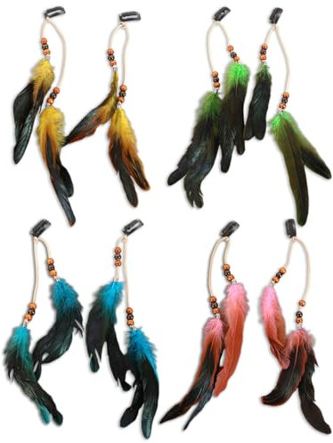 KGDUYC Federn Haarextensions - 4 pcs Kopfschmuck Haarverlängerung mit Federn, Boho Haarschmuck für Faschingskostüm Karneval Halloween Verkleiden Cosplay Haardeko Zubehör Bunt Feder Haarspangen