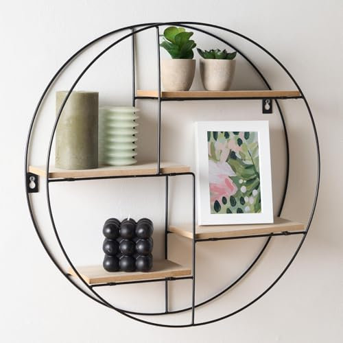 OHS Round Shelf for Wall, Mounted Shelves for Living Room Home Office Bedroom Modern Circular Decorative Display Wall Shelves Easy Installation Metal Frame - Black, 50 x 50 x 10cm