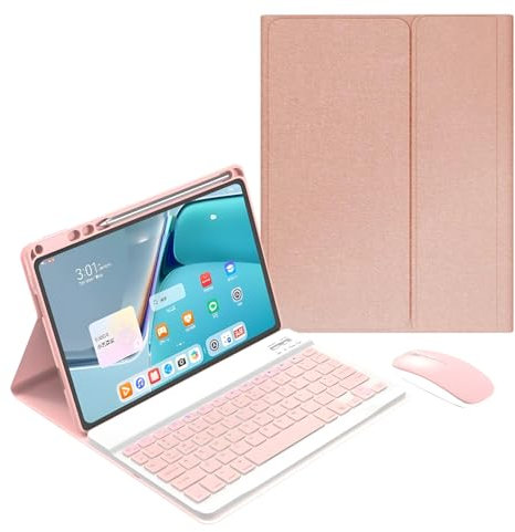 Custodia con Tastiera per Huawei Matepad SE 11 Pollici 2024 - Cover per Tastiera Rimovibile Wireless con Supporto per Matita, Mouse Tablet Ricaricabile,Rosa