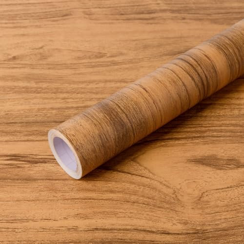 Hode Self Adhesive Wallpaper 60cm X 10m Wood Grain Brown Paper Sticky Back Plastic Roll Peel and Stick Waterproof Removable Vinyl Film for Furniture Bedroom Kitchen Wall