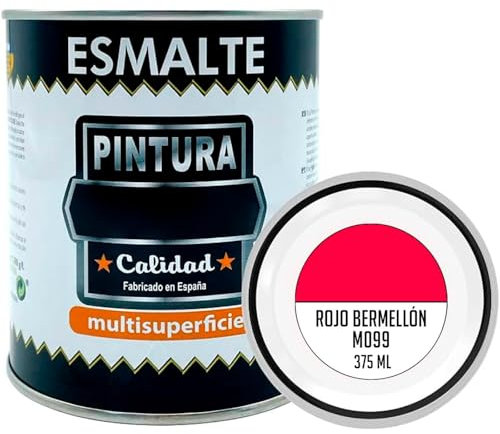 Tradineur - Pot de peinture émaillée - Fabriqué en Espagne - Idéal pour n'importe quelle surface, bois, plastique, verre ou ciment - Capacité de 375 ml - Rouge vermillon (M099)