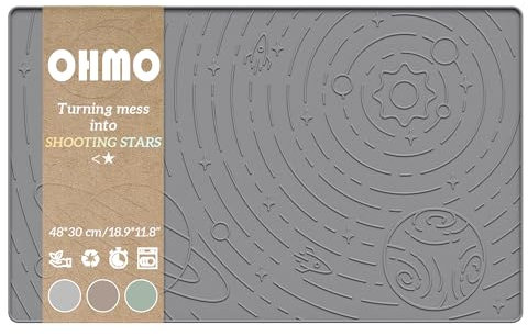 OHMO Tapis Gamelle Chien et Chat (Gris foncé,48 x 30 cm), Silicone Tapis de Plateau Gamelle de Nourriture Antidérapant pour Chat et Chien