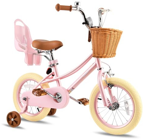 RULLY 16 Donna Fahrrad für 4-7 Jahre alte Kleinkinder und Mädchen, 16 Kinderfahrrad mit Stützrädern und Korb, Retro-Stil in Rosa