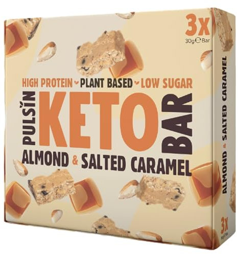 Pulsin - Keto Bars - Multi Almond Salted Caramel - Keto Snacks with Peanuts and 7.6g of Protein per Bar - Healthy Snacks, Chocolate Bars Multipack - 12 x 3 x 30g