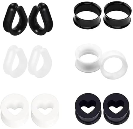 XSDSLS 6 Pairs Tunnel Plug Gauge Earrings Écarteur d'Orielle en Silicone Tunnels de Chair Oreille Ear Flesh Tunnel Expandeur Forme de Cerceau Piercing 6-20mm (12MM)