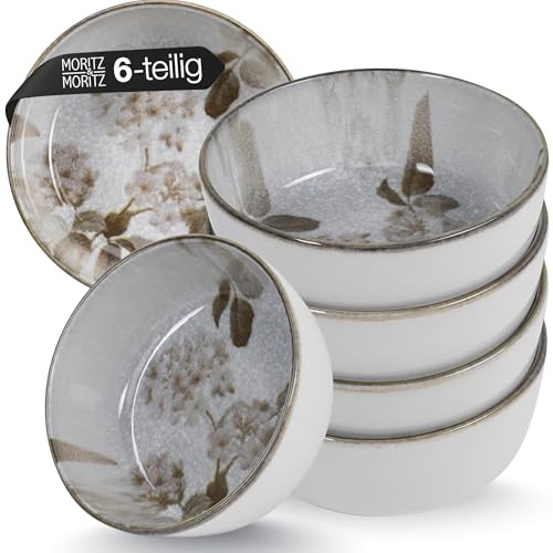 Moritz & Moritz Müslischalen 6er Set - 610ml Volumen - Müslischüssel mit floralem Design - Ideal auch als Müsli bzw. Smoothie Bowl - Spülmaschinen- & mikrowellenfeste Müslischale - Serie Blossom