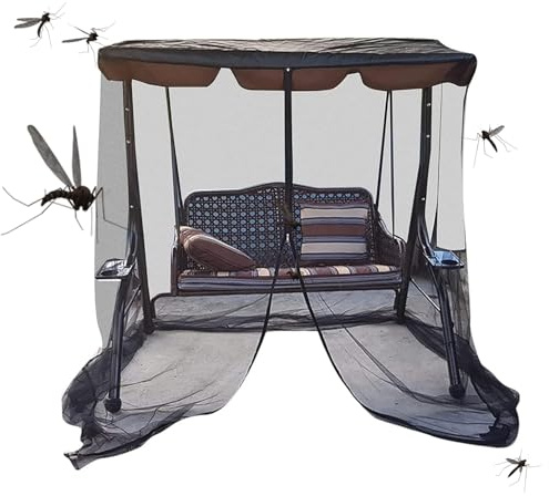 Moskitonetz für Hollywoodschaukel, Gartenschaukel Moskitonetz mit Reißverschluss für 3 Sitzer, Outdoor Mückennetz Sonnendach Außenbereich Fliegengitter (125x185x205 cm)