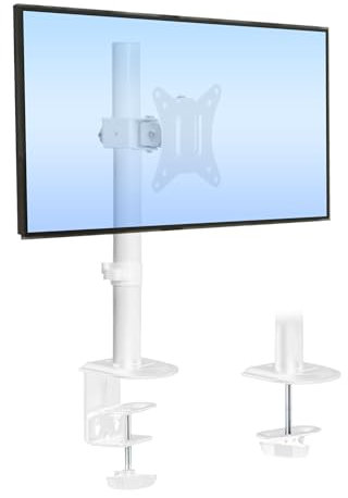 Mount-It! White Single Monitor Stand – Adjustable Desk Arm for Computer Screens – VESA Compatible Holder Up to 32 19.8 lbs – 360° Rotation, 160° Swivel, 40° Tilt – Space-Saving Clamp & Grommet Base