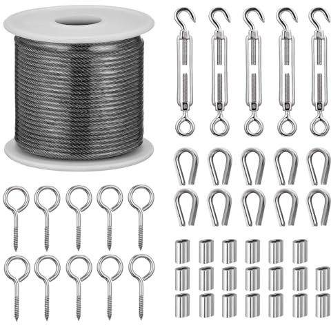 Hopeviva Stainless Steel Wire Kit 30M 2MM PVC Coated Garden Wire for Climbing Plants Catenary Cable Kit With M5 Turnbuckles for Fence Wire, Trellis, Outdoor String Light Hanging
