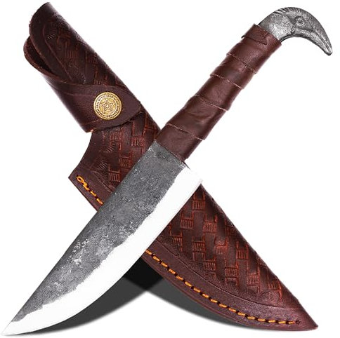 CraftTal wikinger-messer-Taschenmesser-Jagdmesser-Rabenkopf messer handgeschmiedete Klinge aus Kohlenstoffstahl mit speziell entworfener Lederscheide