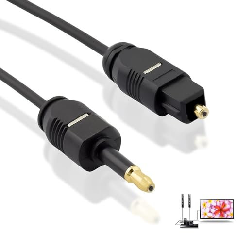 Cable de Fibra Óptica Mini TOSLINK a TOSLINK de 1 M, Cable de Audio Digital de 3.5mm con Conectores Bañados en Oro para PS4, PS3, Xbox, Blu-ray, Home Cinema, y Equipos de Audio Profesional