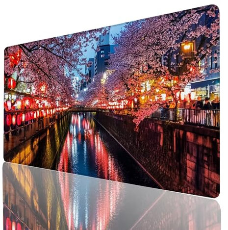 Mouse Mat, Japan Mouse Pad Large 500 * 250 * 3mm, Waterproof Desk Mat with Stitched Edge, Extended Comfortable Gaming Mousemat Cherry Blossoms with Smooth Cloth Surface, Desk Accessories Gifts 7464GYL