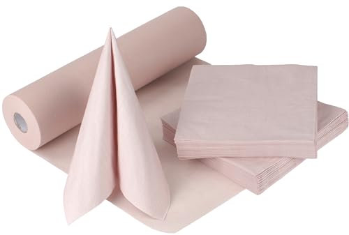 100%Mosel Tischdeko-Set Blush Rosé – 20-40 Gäste – Tischband & Servietten für Taufe, Kommunion, Konfirmation, Hochzeit & Geburtstag – Praktisches Dekoset für besondere Anlässe