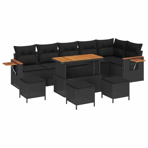 vidaXL 10-teiliges Gartensofa-Set mit Kissen in Schwarz aus Poly-Rattan – Gartenmöbel für die Terrasse im Frühling und Sommer, wetterfeste Lounge-Sitzgruppe, modulare Entspannung