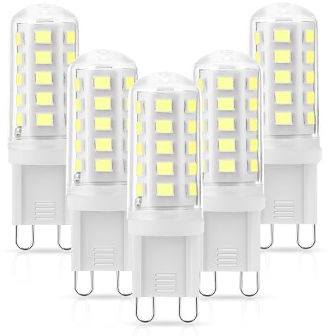 G9 LED kaltweiss 6000K, 3W G9 LED Lampe Ersetzt 40W Halogenlampe, Glühbirne 400 Lumen, kein Flackern, Nicht Dimmbar, 360° Abstrahlwinkel, AC 220-240V, 5er Pack