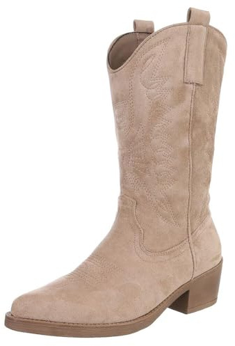 Ital Design Damen Stiefel mit Reißverschluss und Blockabsatz, spitze Form, Hellbraun, Gr. 40