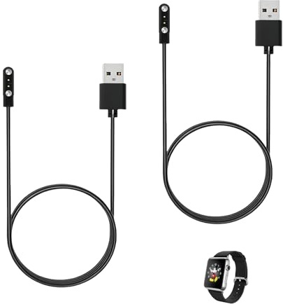 kclkda 2 Pcs Magnetic Smart Watch Charger 2 Pin Universal Smartwatch Charging Cables 2 Pins 4mm Magnetic Charger for YAMAY SW022, Compatible with Ticwatch GTX, AGPTEK LW11, Xiaomi Haylou RT LSO5S