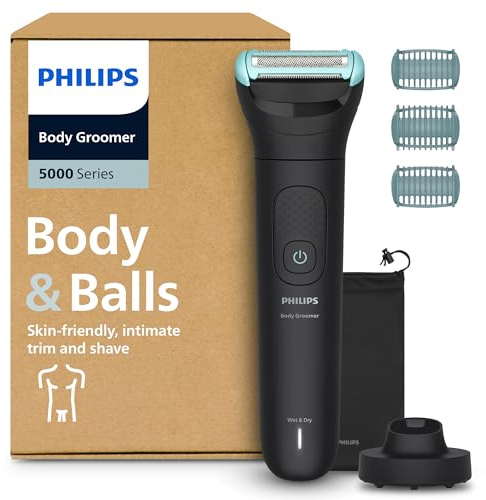 Philips Bodygroom Serie 5000 - Rifinitore per uomo con Sistema a tripla protezione, Rifinitura e rasatura intima, Impermeabile al 100%, 100 minuti di autonomia, Modello BG5485/30
