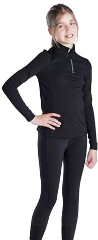 Kids Thermal Base Layer – Warm Brushed Zip Top for Riding, Cycling & Outdoor Play - 13-14 Years - Black