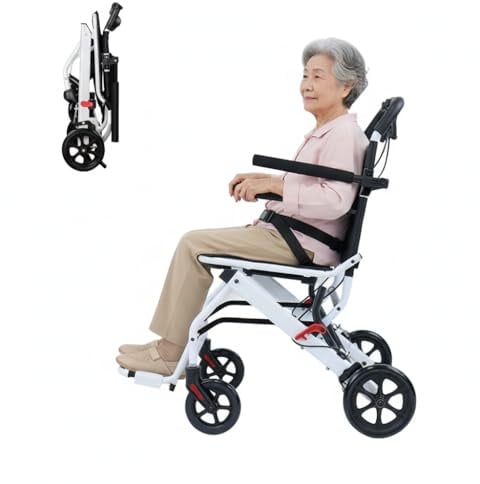 Ultraleichter faltbarer Reiserollstuhl mit Handbremse, leichter 8,2 kg Kohlenstoffstahlrahmen, 280° drehbare Räder, verstellbarer Sicherheitsgurt, tragbarer Outdoor-Rollstuhl für Reisen mit dem