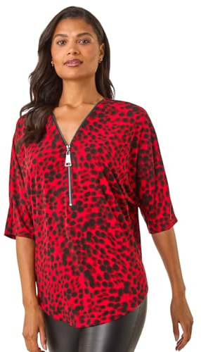 Roman Front Zip Top for Women UK Ladies Brushed Blouse Soft Jumper Smart Casual Work Winter Autumn Spring Warm Long 3/4 Short Sleeve V Neck Sweater T-Shirts