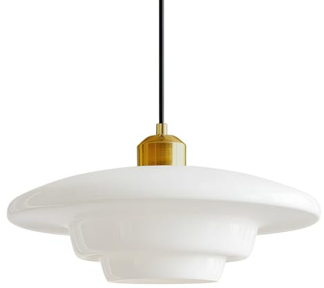 HJXDtech Pendelleuchte Esstisch Vintage, Höhenverstellbar Hängeleuchte aus Glas & Antik-Gold E27-Fassung, Große Hängelampe für Esszimmer Küche Schlafzimmer Wohnzimmer (Weiß, 30cm)