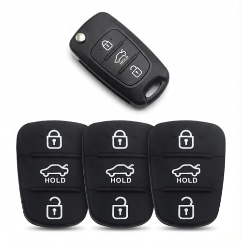 3 Pcs 3 Button Key Fob Rubber Pad Replacement - Compatible with Hyundai i10 i20 i30 ix20 ix35 & Kia Ceed Soul Sportage Venga,Rubber Pad Keypad,Silicone Remote Car Key Case Fix Worn-Out Buttons Cover